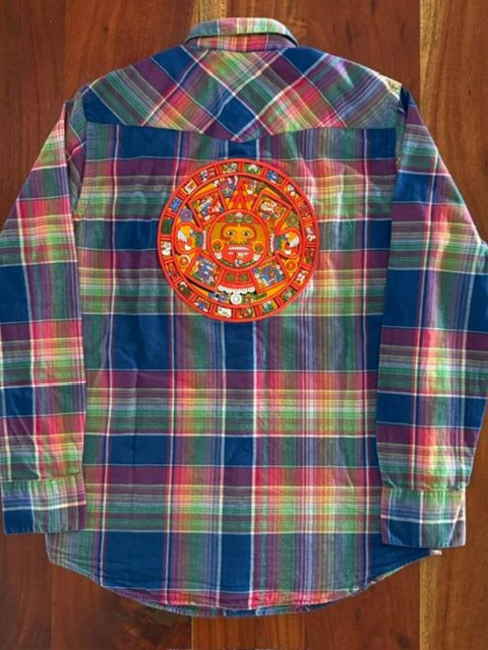1 OF 1 POLO RALPH LAUREN WESTERN TEJANO PEARL SNAP AZTEC CALENDAR BACK SHIRT MED
